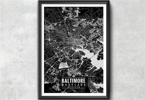 BALTIMORE Maryland Map with Coordinates Baltimore Map Map | Etsy | Baltimore decor, Baltimore 