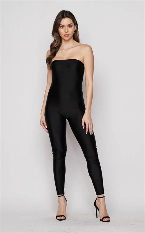 Strapless Nylon Spandex Jumpsuit Black