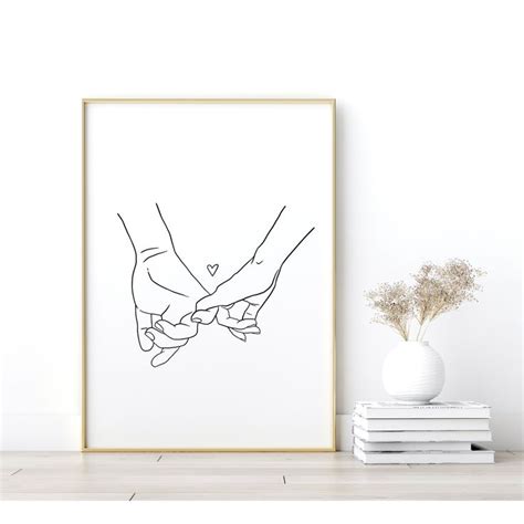 Pinky Promise Print Pinky Swear Art Hands Line Drawing Line Etsy