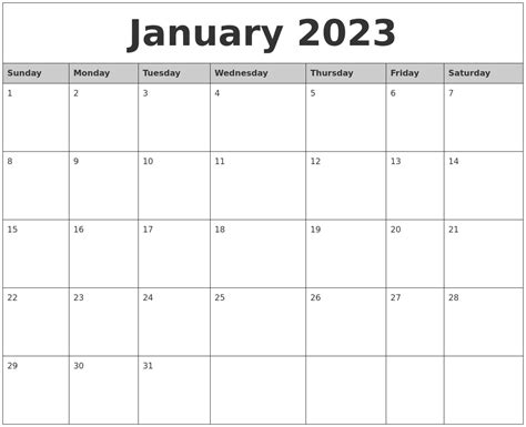January 2023 Monthly Calendar Printable From 2023 January Calendar