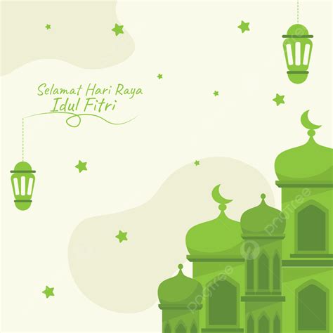 Eid Al Fitr Mubarak Or Selamat Idul Fitri Greeting Illustration