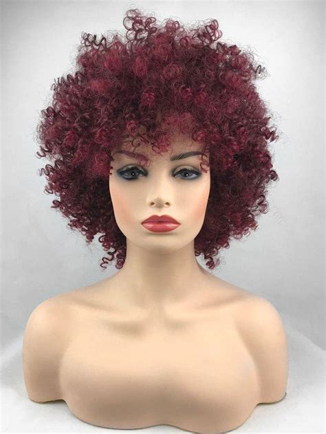 Short Inclined Bang Shaggy Afro Kinky Curly Synthetic Wig Rosegal Com