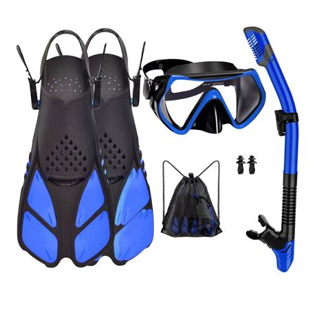 Mask Fins Snorkel Set 5 In 1 Professional Snorkeling Gear For Adults Anti Fog Tempered Glass