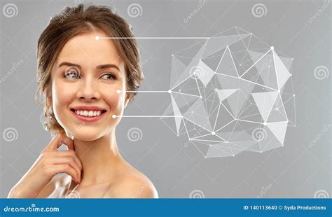 Young Woman With Skin Pointers And Low Poly Shape Stock Photo Image