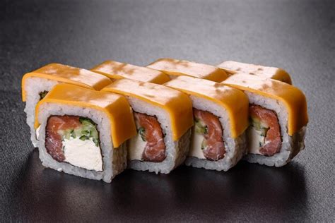 Premium Photo Sushi Roll Sushi With Prawn Avocado Cream Cheese