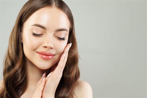 Young Perfect Woman With Clear Skin Smiling Spa Wellness Portrait