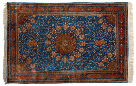 A Kashmiri Pure Silk Carpet With Iconic Ardabil Design On Royal Blue