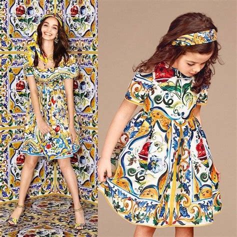 Dolce And Gabbana Girls Mini Me Ivory Colorful Silk Majolica Dress