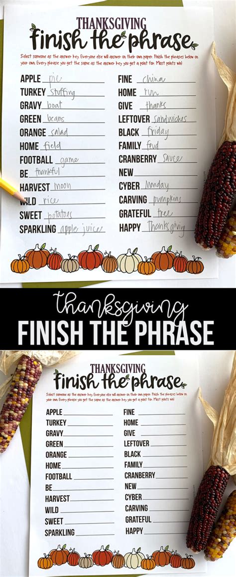 Thanksgiving Finish The Phrase Printable The Crafting Chicks