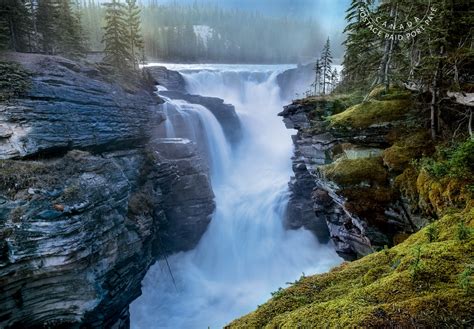 Waterfall Off Rocky Cliff Jasper National Park Canada