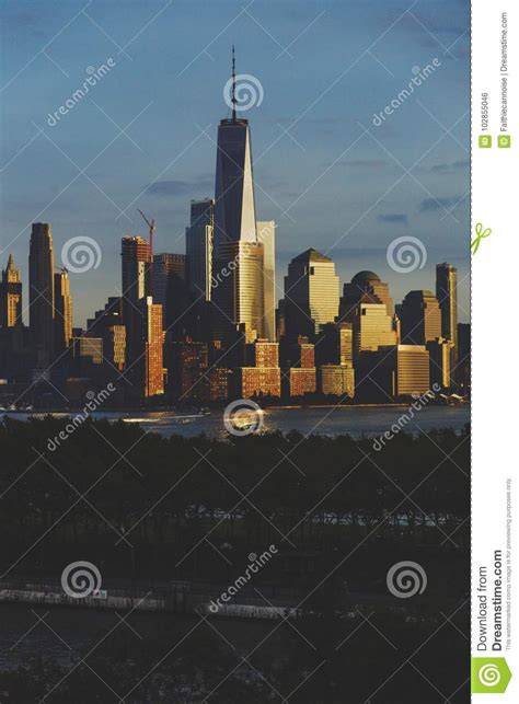 Lower Manhattan View At Dusk As Seen From Hoboken Editorial Photo