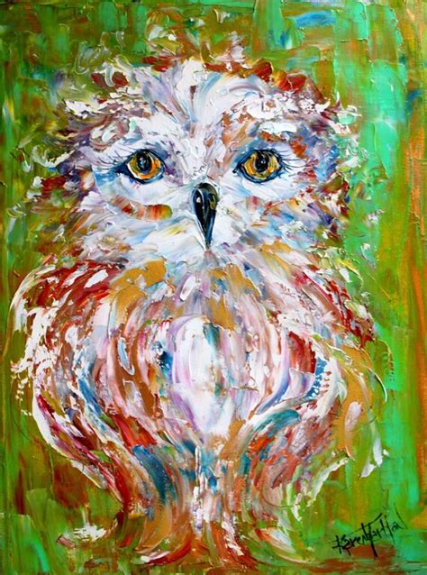Original Oil Painting Owl Whimsy Bird Palette Knife Impasto On