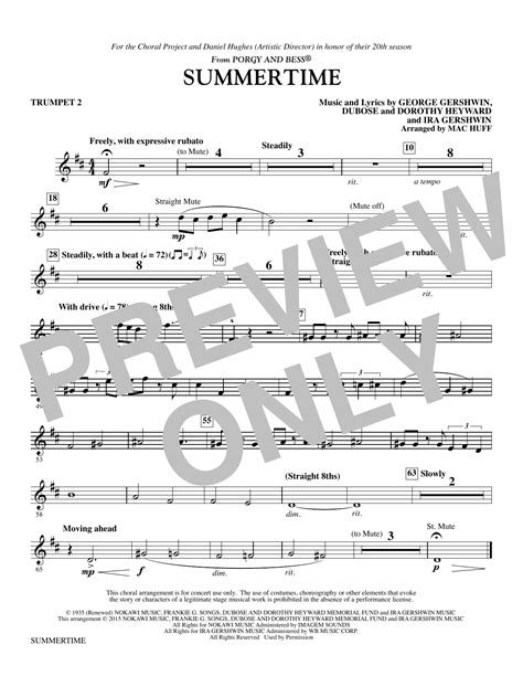 Licensed to virtual sheet music® by hal leonard® publishing company. Summertime - Trumpet 2 | Sheet Music Direct