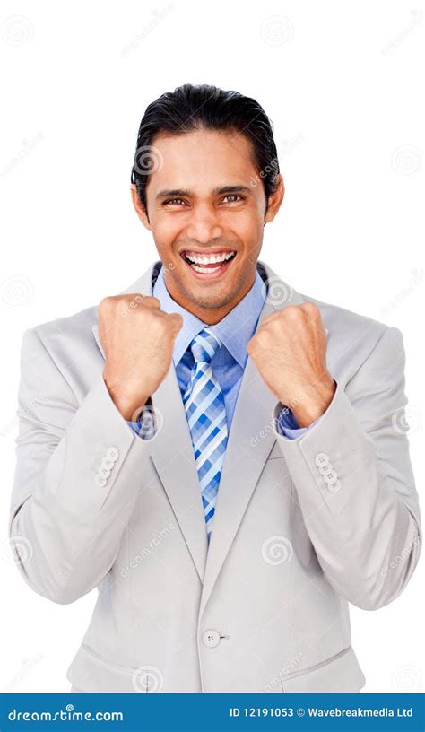 Successful Businessman Punching The Air Stock Image Image Of Indoor