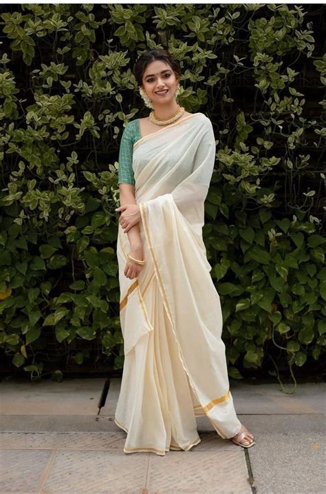 Keerthy Suresh Redefines Elegance In A Kasavu Saree For Onam 2021