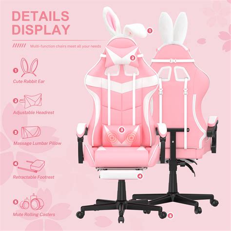 Soontrans Pink Gaming Chair Office Chair With Footrest High Back