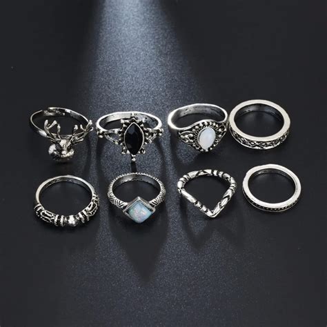 Pcs Set Shellhard Gothic Rings Set Antique Silver Color Jewelry Bijoux