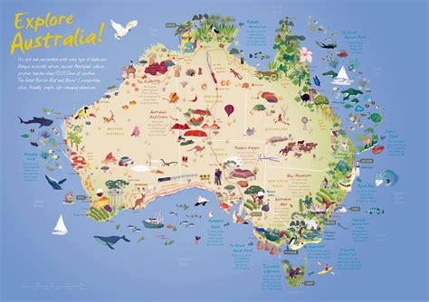 Large Detailed Travel Illustrated Map Of Australia Australia