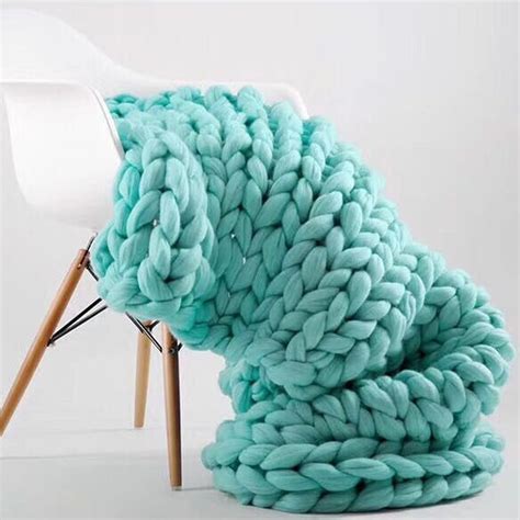 100x180cm Fashion Hand Chunky Wool Knitted Blanket Thick Yarn Merino