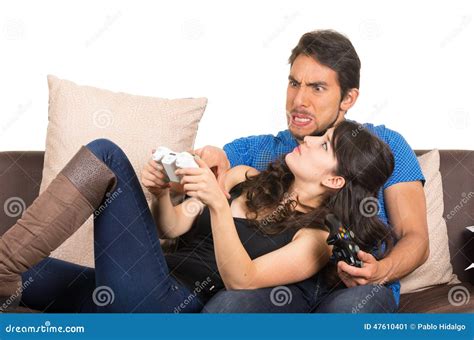 Young Cute Couple Playing Video Games Stock Image Image Of Game Home