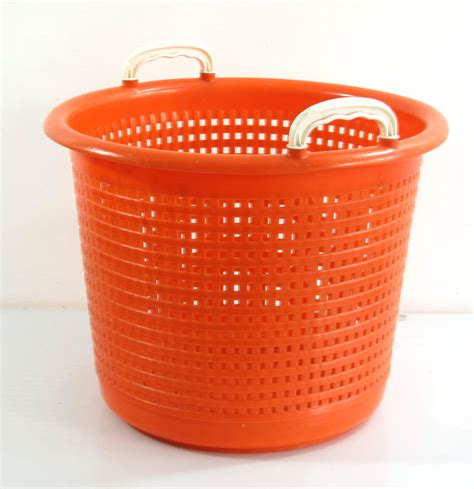 Orange Plastic Laundry Basket Sixties Vintage Bdf