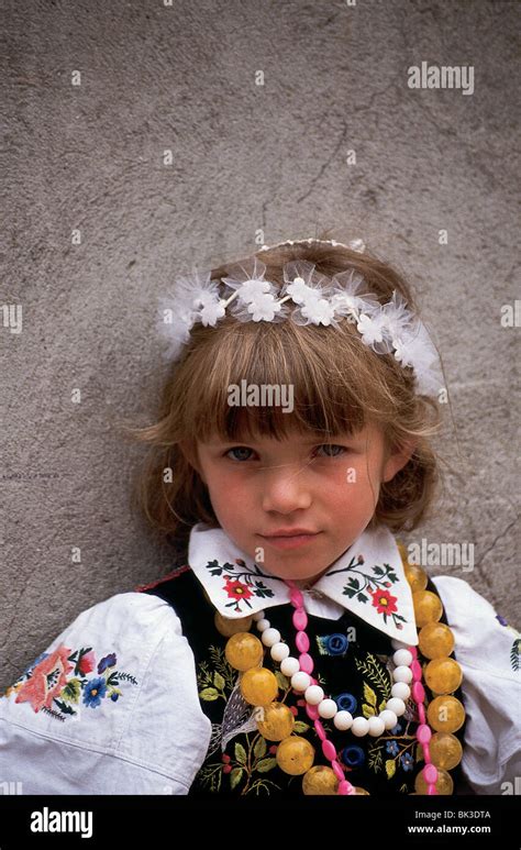 A Young Polish Girl Wearing A Well Known Type Of Traditional Łowicz National Costume From The