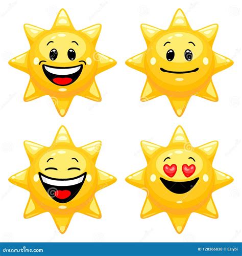 Vector Set Of Sun Emoticons Stock Vector Illustration Of Cartoon
