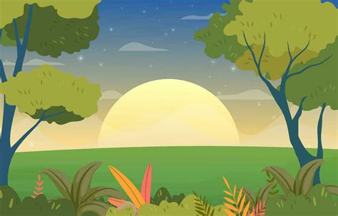 Background Hill Landscape Evening Scenery With Sunset Vector