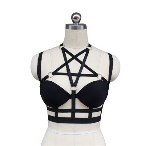Women Black Harness Cage Bra Gothic Harajuku Sexy Lingerie Cage Back