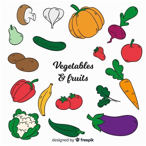 Fondo De Verduras Y Frutas Dibujado A Mano Vector Gratis