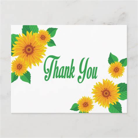 Floral Thank You Sunflowers Yellow And Green Flowers Postcard Zazzle