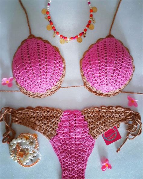 Biquíni conchas pink nude Biquini de crochê Crochê Biquini