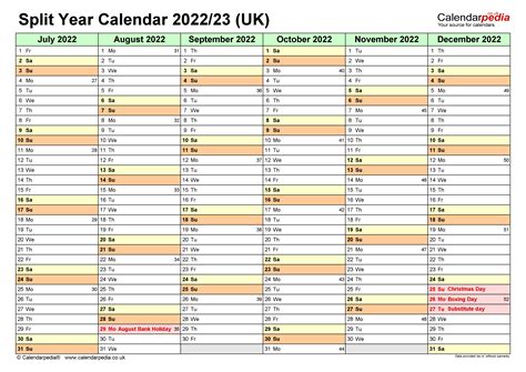 Split Year Calendars 202223 Uk July To June For Excel