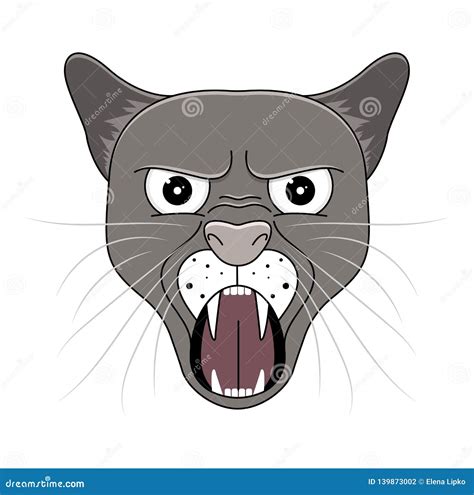 Head Of Puma In Cartoon Style Kawaii Animal Stock Vector