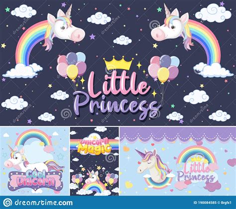 Cute Unicorn Banner On Pastel Background Color Stock Vector
