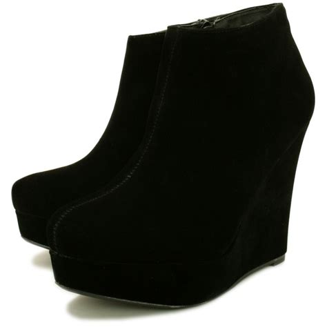 buy anastasia wedge heel platform ankle boots black suede style