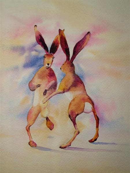 Boxing Hares Painting Hare Art