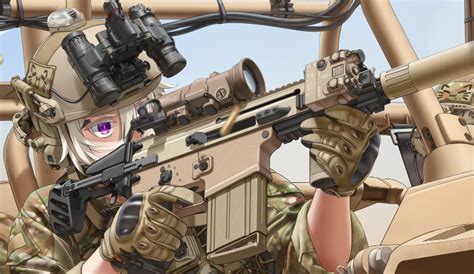 Safebooru 2girls Aiming Assault Rifle Binoculars Camouflage Casing Ejection Firing Fn Scar