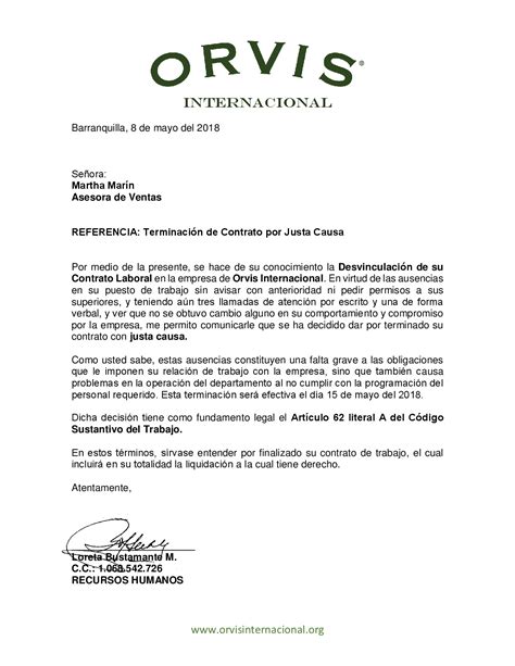 Carta De Despido Justificado Colombia Perodua G