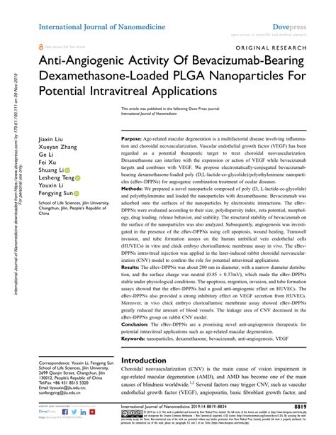 Pdf Anti Angiogenic Activity Of Bevacizumab Bearing Dexamethasone