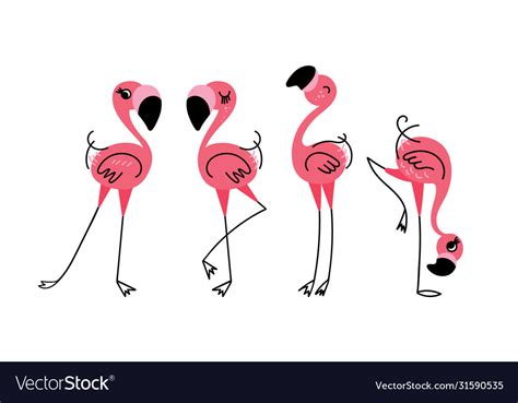 Cute Cartoon Flamingos Set Royalty Free Vector Image