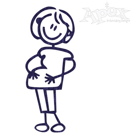 Mother Expecting Baby Stick Figure Embroidery Design