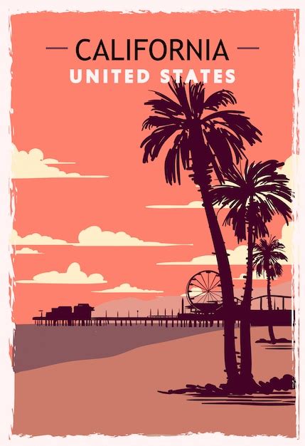 Affiche Rétro De Californie Usa Californie Voyage Illustration