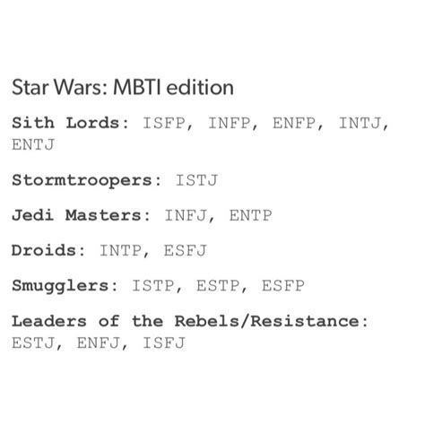 Star Wars Personality Types Infp Personality Intj Personality Infj
