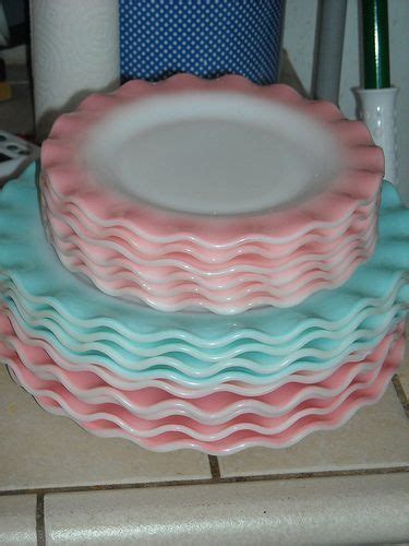 Hazel Atlas Crinoline Ripple Plates Pink Blue Vintage Dishware