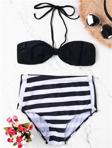 41 OFF 2021 Stripe High Waist Bikini Set In WHITE BLACK DressLily