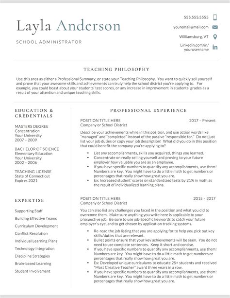 A Professional Resume Template For Teachers