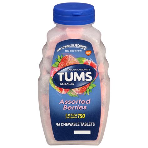 Tums Extra Strength 750 Assorted Berries Antacid Chewable Tablets 96 Ea