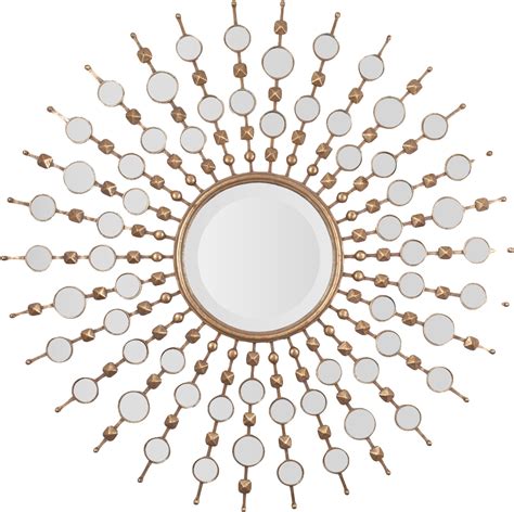 Metal Sunburst Mirror Finished In Gold Leaf And Surrounded Decorative