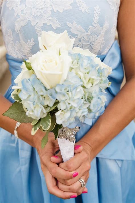 White Rose And Blue Hydrangea Bridesmaid Bouquet Hydrangea Bridesmaid